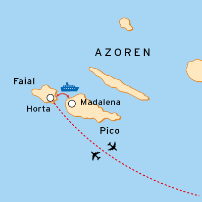 Reiseroute Azoren mit Walbeobachtung