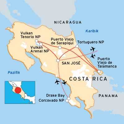 Reiseroute durch Costa Rica mit dem Mietwagen