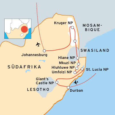 Safari durch Umfolozi - Hluhluwe und Hlane bis zum Kruger-Nationalpark