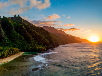 Sonnenuntergang an der Na-Pali-Küste, Insel Kauai