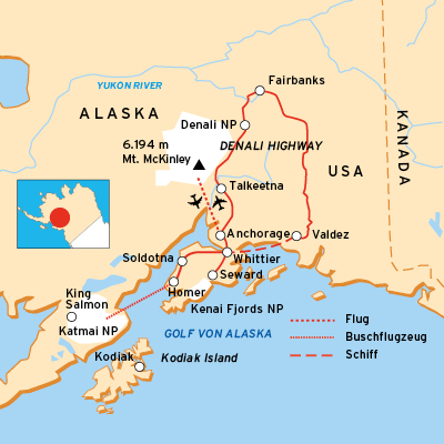 Alaska Reiseroute - Rundreise in die Natur Alaskas