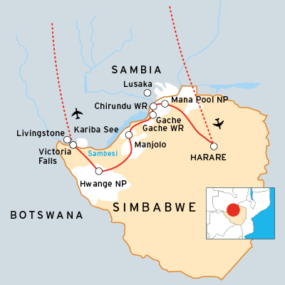Safari Verlauf durch Nationalparks in Simbabwe