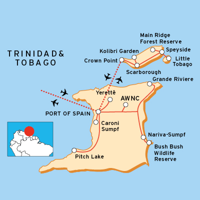 Reiseroute Trinidad Tobago Naturrundreise