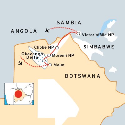 Reiseroute von DUMA Naturreisen durch Botswana