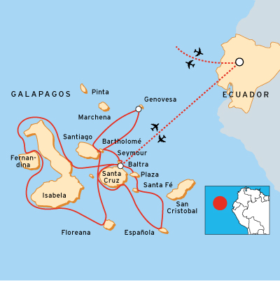 Reisekarte der großen Galapagos-Kreuzfahrt