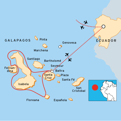 Reisekarte der Galapagos-Kreuzfahrt - Westroute