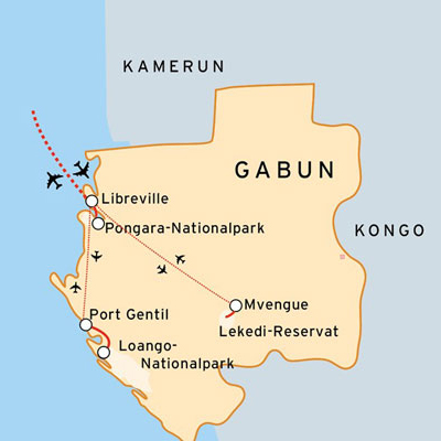 Reiseroute Gabun - Loanga, Lekedi-Pongara