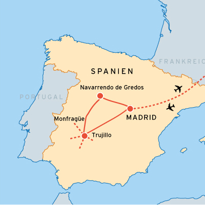 Reiseroute Spanien Extremadura und Sierra de Gredos