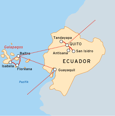 Karte der Fotoreise nach Ecuador und Galapagos
