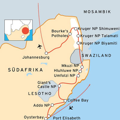 Südafrika Fotoreise Route