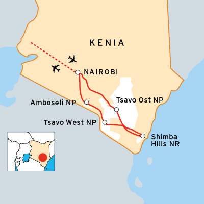 Safariverlauf durch die Nationalparks im Südosten von Kenia