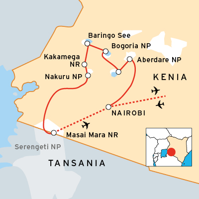 Safariverlauf einer Naturreise durch Zentral-Kenia