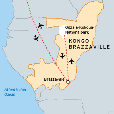 Reiseroute zum Odzala-Kokoua-Nationalpark von Gabun