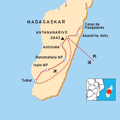 Reiseroute Madagaskar vom Osten in den Süden