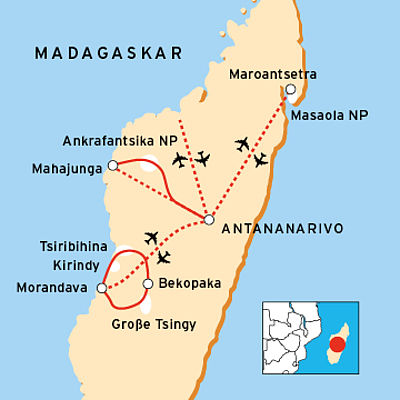 Reiseroute durch zentrale Nationalparks von Madagaskar