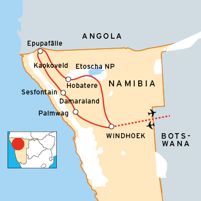 Safariroute durch das Kaokoveld & Damaraland von Namibia