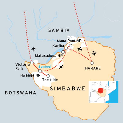 Safari Route durch Nationalparks von Simbabwe
