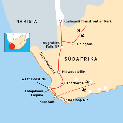 Safari Route durch Nationalparks im Westen von Südafrika