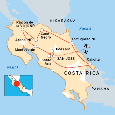 Reiseroute Costa Rica Naturreise