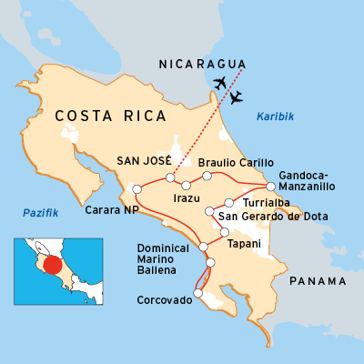 Reiseroute Naturrundreise Costa Rica