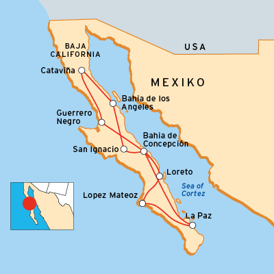 Reiseroute Naturstudienreise Baja California