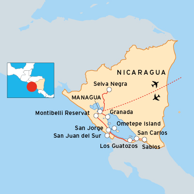 Reiseroute zur Naturrundreise Nicaragua