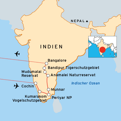 Reiseroute Indien Süden