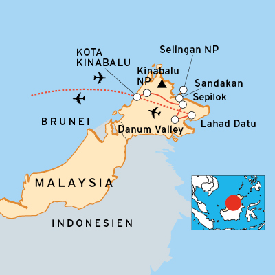 Reiseroute Borneo – Reise zu den Orang Utans