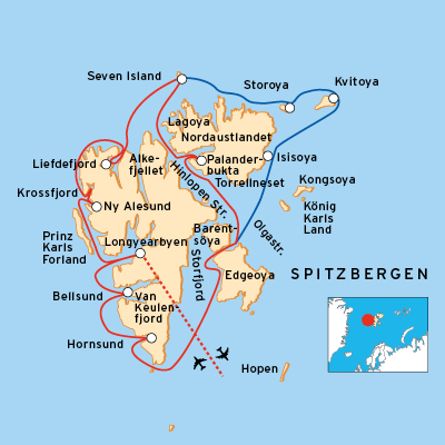 Reiseroute Spitzbergen Expeditions-Seereise